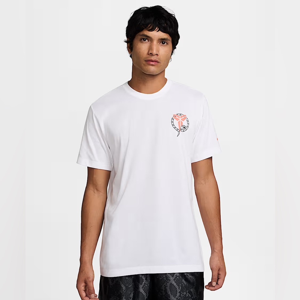 Nike White Short Sleeve T-Shirt with Small Coral and Black Logo